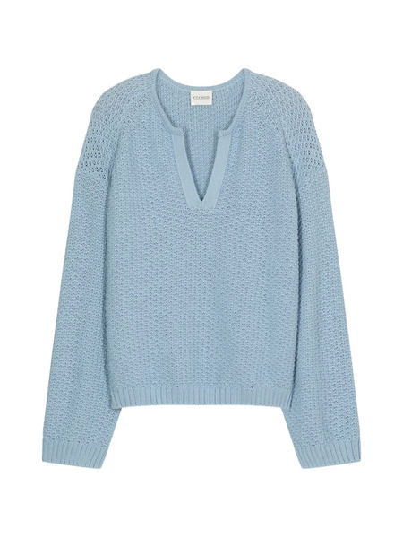  Closed V-neck Long-sleeve Sweater - Blue 