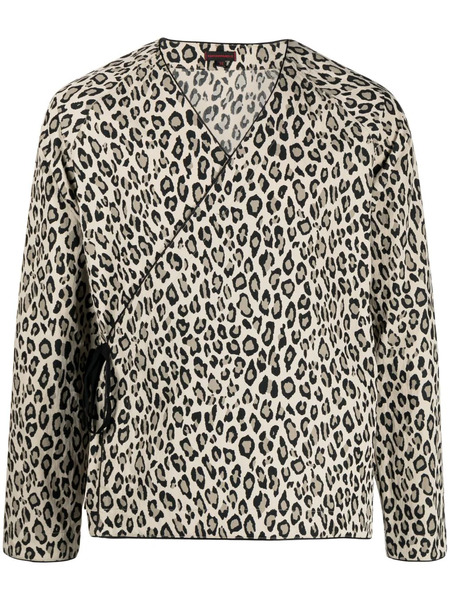  Clot Leopard-print V-neck Shirt - Green 