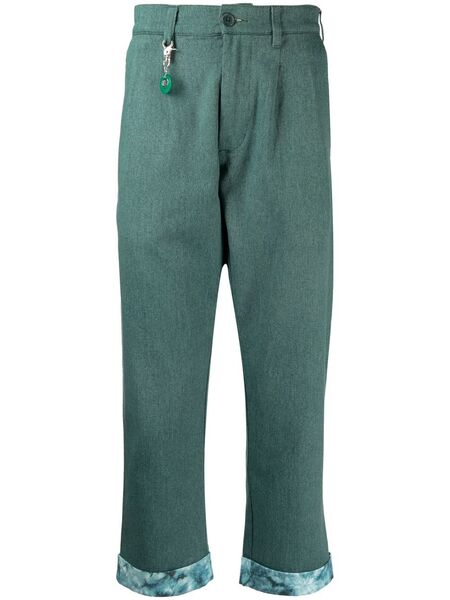  Clot Turn-up Straight Leg Trousers - Green 