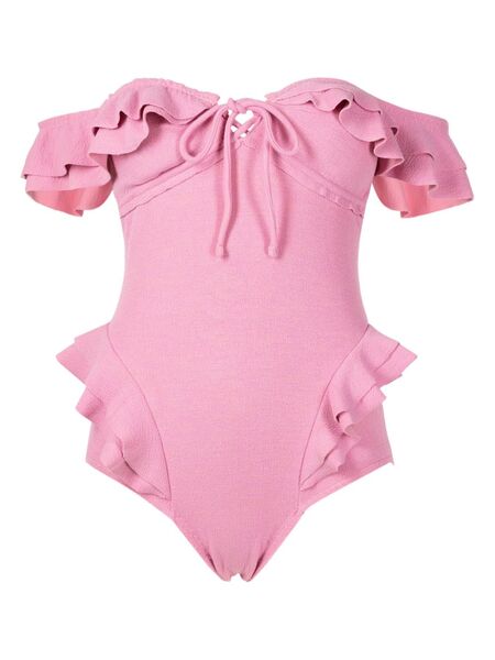  Clube Bossa Lanzo Ruffled Off-shoulder Swimsuit - Pink 