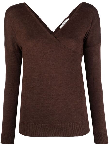  Co Crossover-neck Fine-knit Jumper - Brown 