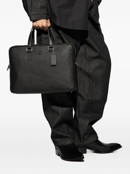  Coach Caden Top Handle Leather Briefcase - Black 