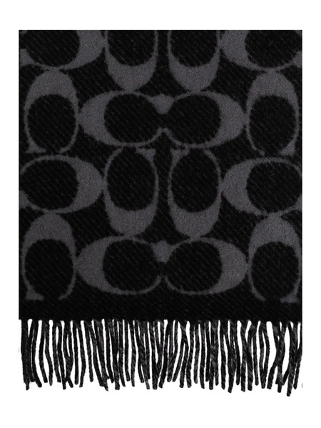  Coach Jacquard Fringed Scarf - Black 