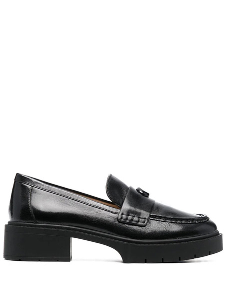  Coach Leah Chunky Sole Leather Loafers - Black 