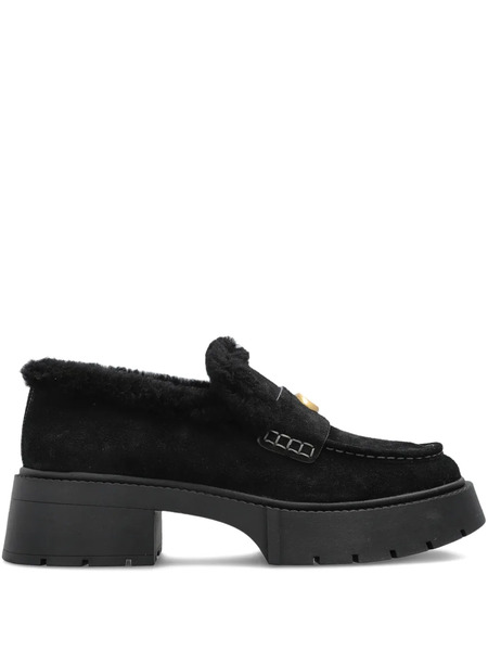  Coach Leah Shearling Logo Loafers - Black 