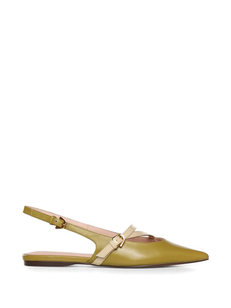  Coccinelle Strappy Pointed Leather Flats - Green 