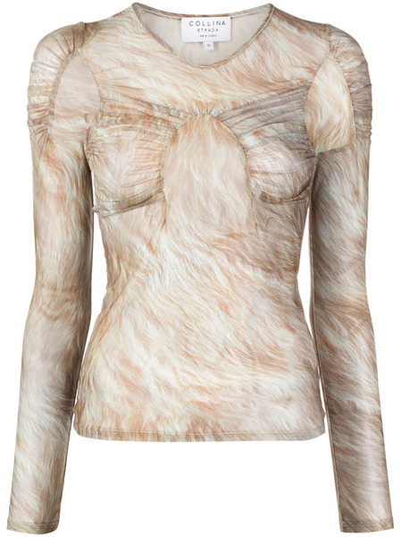  Collina Strada Arc Blonde Fur-print Mesh Top - Neutrals 