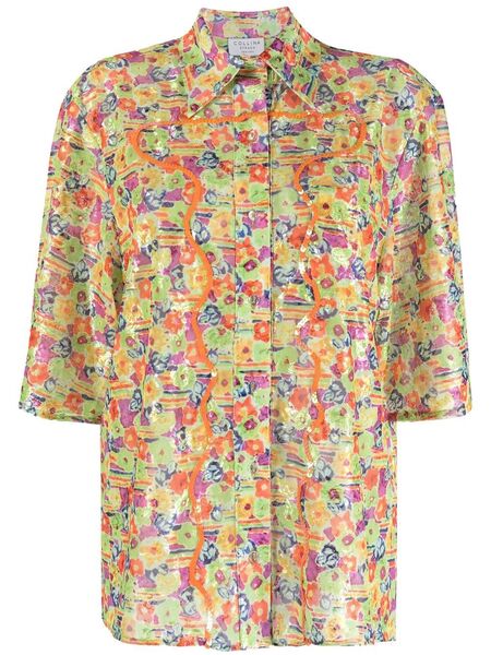  Collina Strada Floral-print Sequin-detail Shirt - Green 