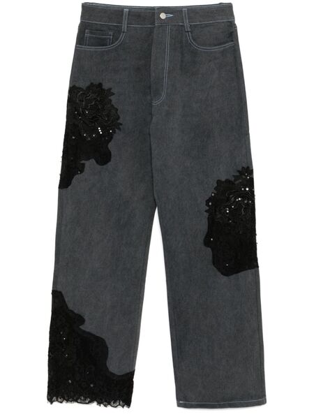  Collina Strada Lace Panels Straight-leg Jeans - Grey 