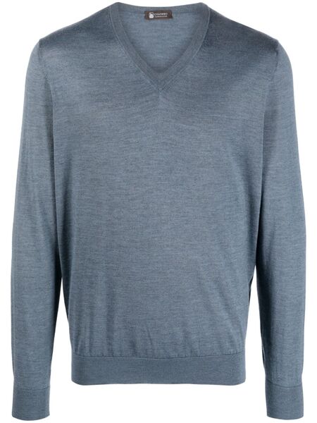 Colombo Fine-knit V-neck Jumper - Blue 