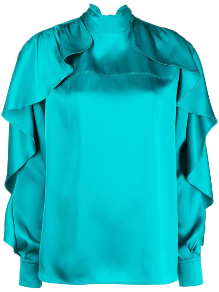  Colville Ruffled-sleeve Satin Blouse - Blue 