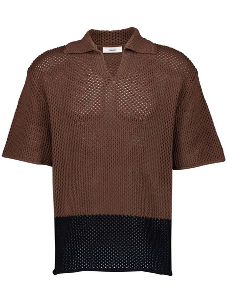  Commas Two-tone Crochet Polo Shirt - Brown 