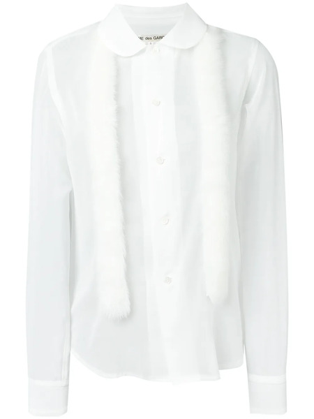  Comme Des Garçons Faux Fur Trim Sheer Shirt - White 