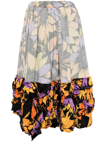  Comme Des Garçons Floral-print Midi Skirt - Black 