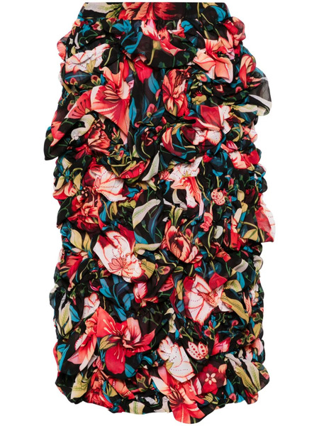  Comme Des Garçons Floral-print Ruched Midi Skirt - Black 
