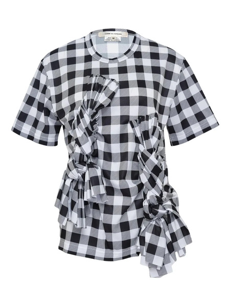  Comme Des Garçons Gingham-pattern Ruffle-detail T-shirt - White 