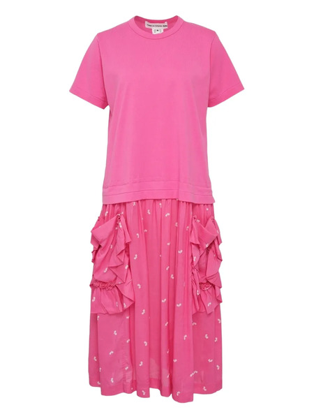  Comme Des Garçons Girl Side Frills Leaf Pattern Midi Dress - Pink 