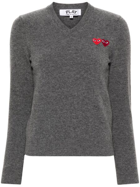  Comme Des Garçons Play Double Heart Wool Jumper - Grey 