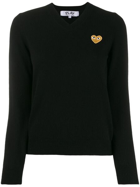  Comme Des Garçons Play Heart-patch V-neck Wool Sweater - Black 
