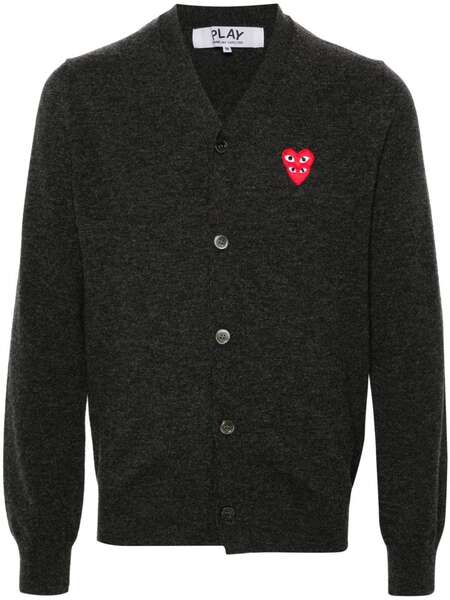  Comme Des Garçons Play Heart-patch Wool Cardigan - Grey 