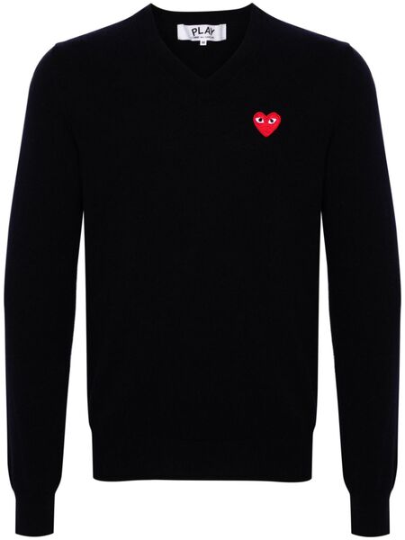  Comme Des Garçons Play Heart-patch Wool Jumper - Blue 