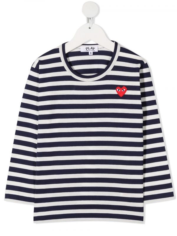 Comme Des Garçons Play Kids Heart-patch Striped T-shirt - Blue 