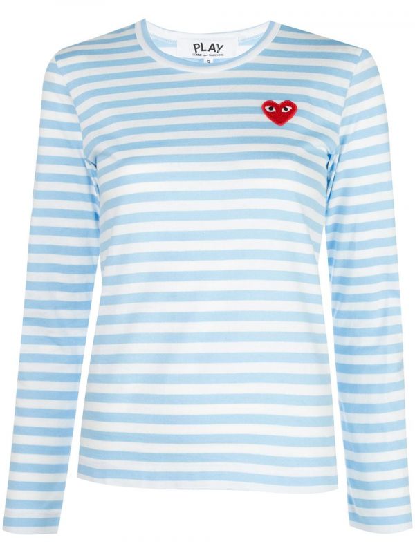  Comme Des Garçons Play Striped Long Sleeve Top - Blue 