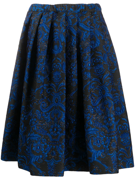  Comme Des Garçons Pleated Floral Embroidered Skirt - Blue 