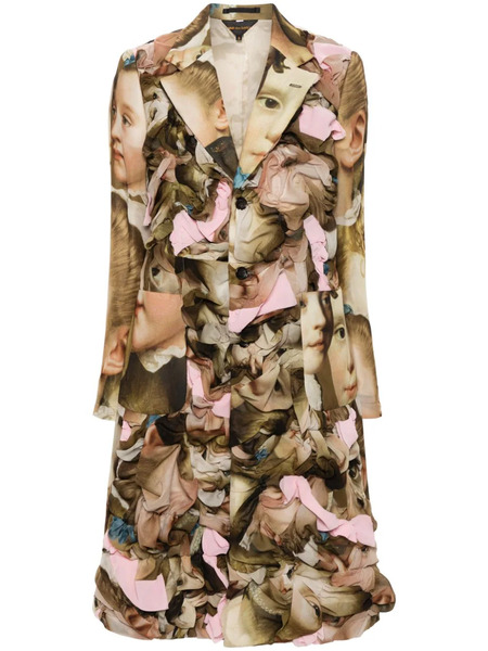  Comme Des Garçons Renaissance-print Ruched Midi Coat - Green 