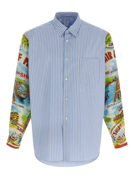  Comme Des Garçons Shirt Striped Patterned-sleeve Shirt - Blue 