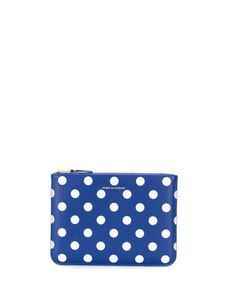  Comme Des Garçons Wallet Pochette Grande, Zip Oro, Logo Oro, Stampa Pois Composizione: 100% Pelle - Blue 