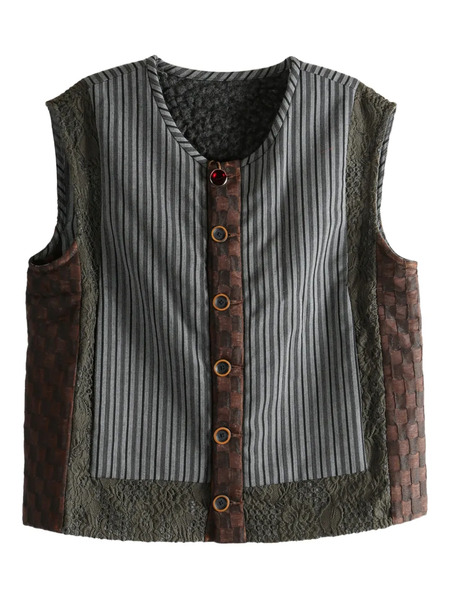  Communs Patchwork Buttoned Vest - Grey 