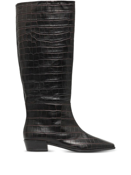  Copenhagen Pointed-toe Crocodile-effect Knee-high Boots - Brown 