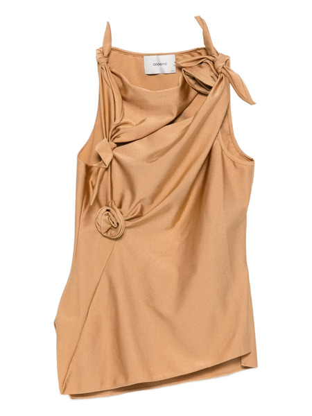  Coperni Asymmetric Rose-embellished Knotted Blouse - Brown 