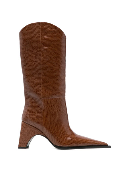  Coperni Cowboy Bridge Lizard Print Boots - Brown 