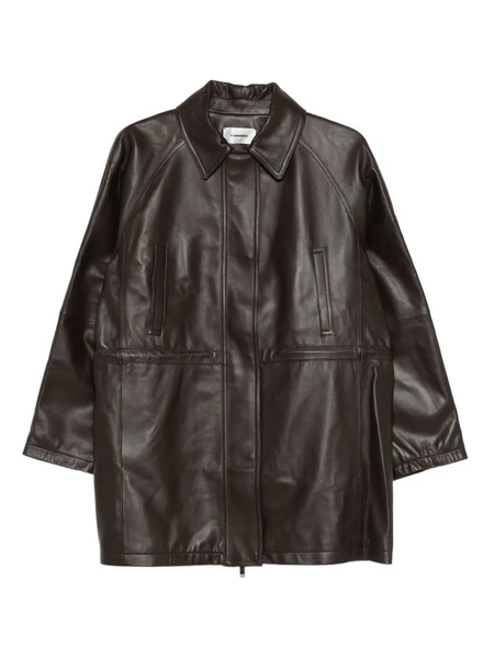  Cordera Collared Leather Coat - Brown 