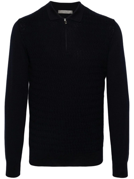  Corneliani Long-sleeved Virgin Wool Polo Shirt - Blue 