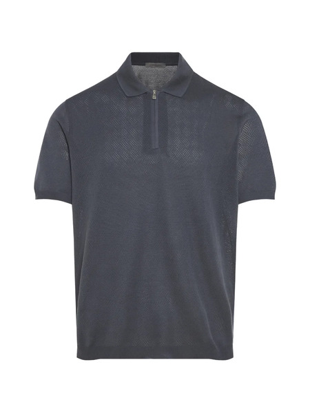  Corneliani Textured Half-zip Polo Shirt - Grey 