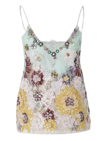  Costarellos Embroidered Lace Sequin Top - Neutrals 