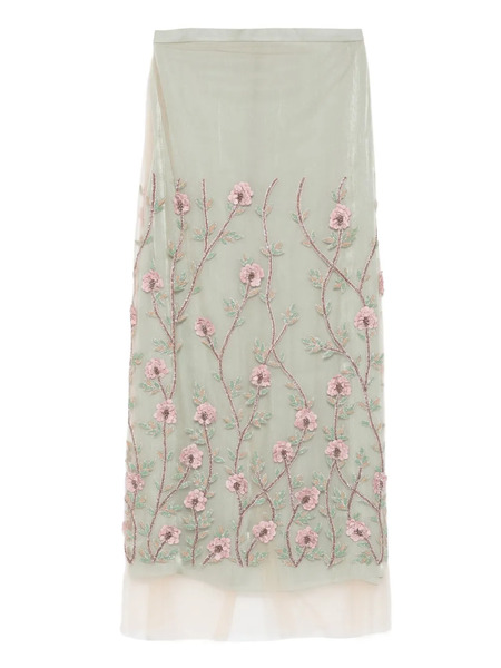  Costarellos Floral-embroidered Tulle Midi Skirt - Neutrals 