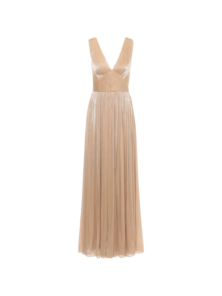  Costarellos Pleated V-neck Gown - Neutrals 
