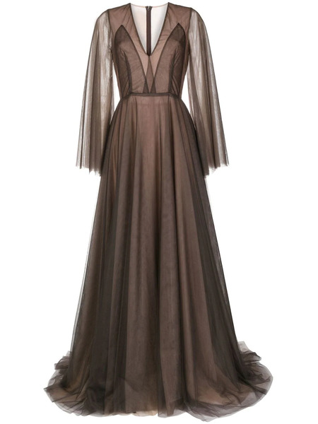  Costarellos Sheer-panel Evening Gown - Brown 