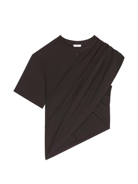  Courrèges Asymmetric Draped T-shirt - Brown 