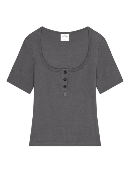  Courrèges Buttoned Ribbed T-shirt - Grey 