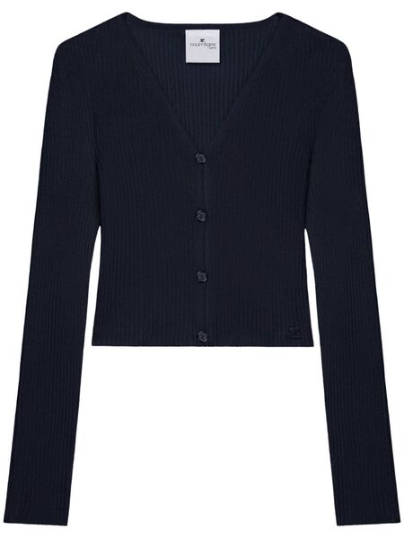  Courrèges Cropped Fine-ribbed Cardigan - Blue 