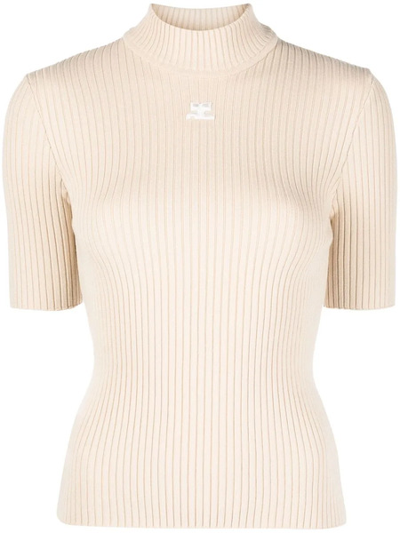  Courrèges Embroidered Logo Ribbed Knitted Top - Neutrals 