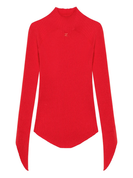  Courrèges High-neck Ribbed-knit Jumper - Red 