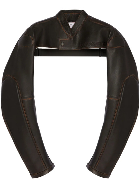  Courrèges Logo-debossed Cropped Leather Jacket - Black 