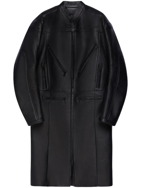  Courrèges Logo-debossed Leather Coat - Black 