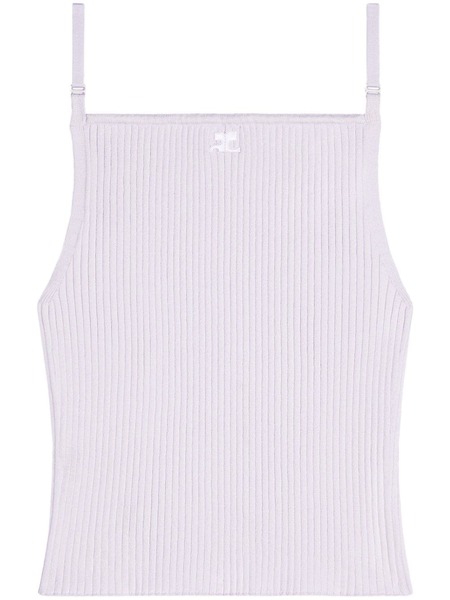  Courrèges Logo-embroidered Ribbed Tank Top - Neutrals 